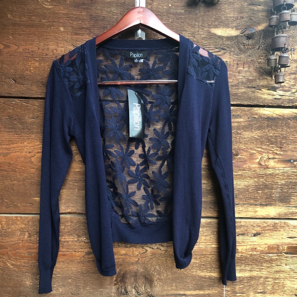 Papillon Floral Lace Back Cardigan Navy
